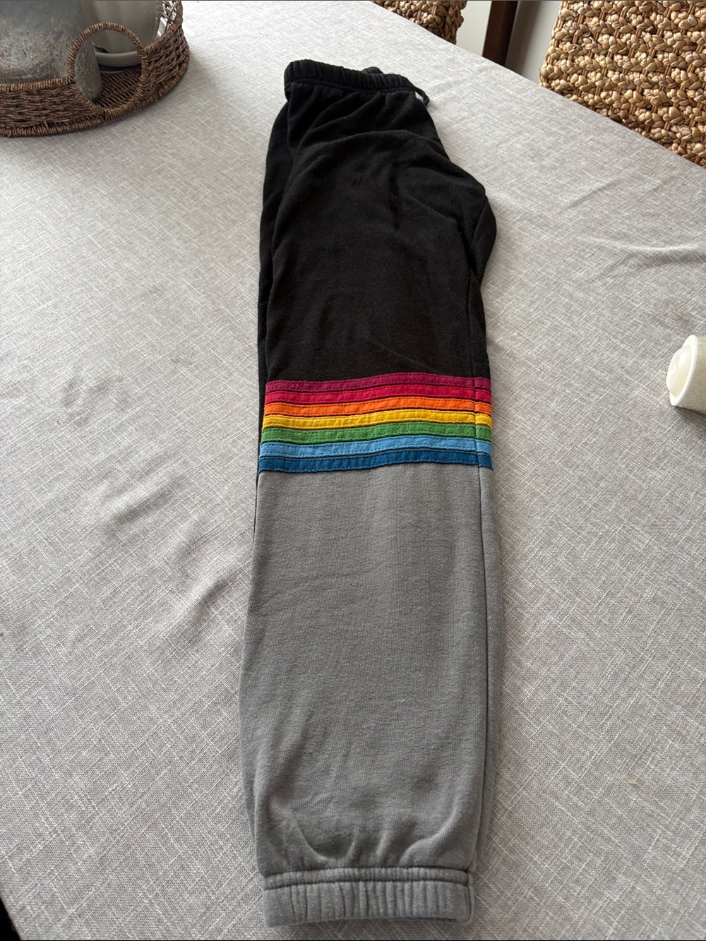 Aviator Nation Black & Gray Track Pants with Rainbow Stripes